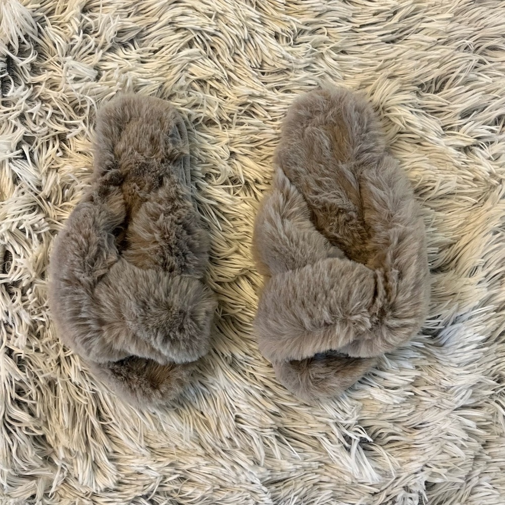 Loft Grey Fluffy Slide House Shoe Slippers